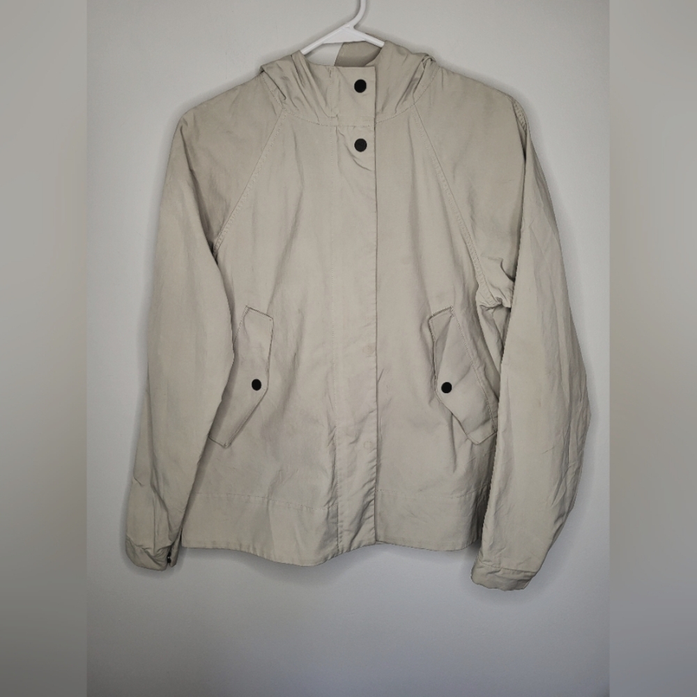 Everlane Mens Size S Ecru Full Zip Bomber Hooded Windbreaker Pockets